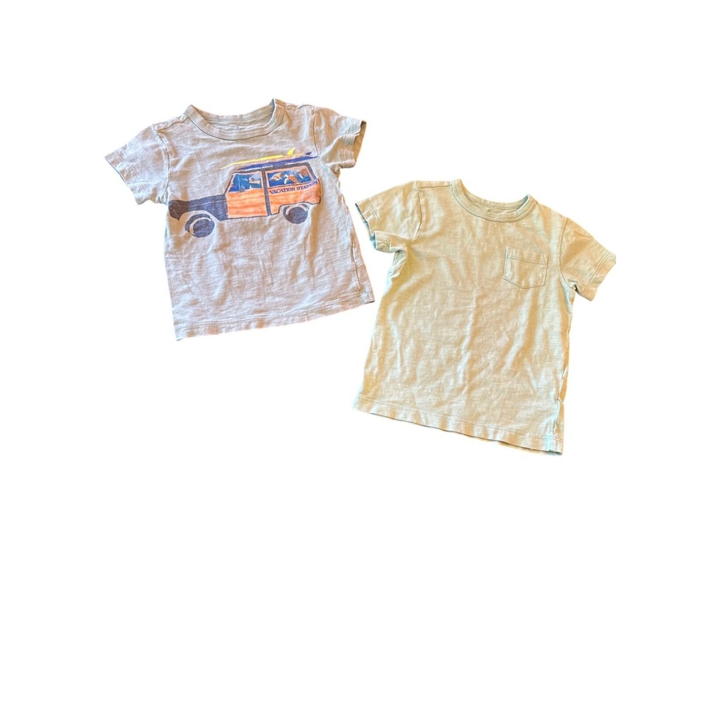Crewcuts Boys Size 2 Short Sleeve Cotton Tees Set Of 2 Graphic Print & Solid Poc